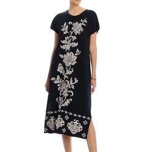 NWT JOHNNY WAS HENRIKA RELAXED embroidered knit cotton black MIDI dress